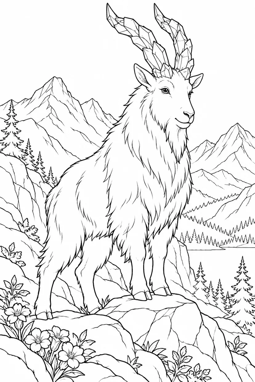 水晶の角を持つ山のヤギの塗り絵