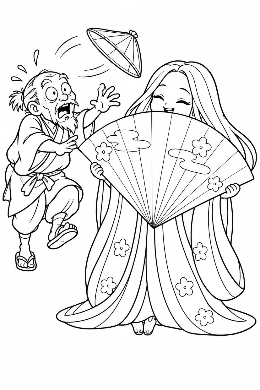 かぐや姫の扇が大きすぎるの塗り絵
