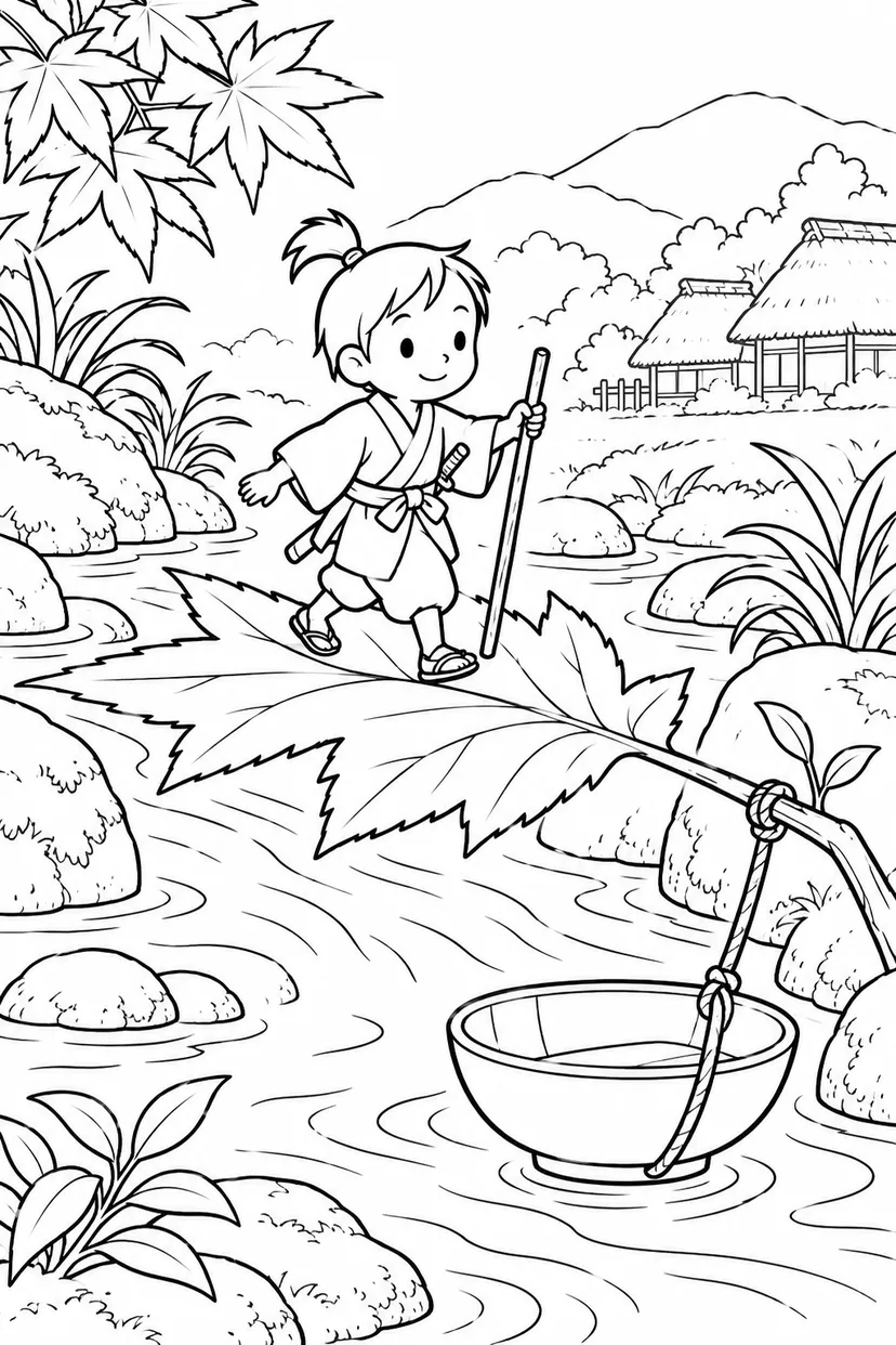 一寸法師・もみじの橋をわたろうの塗り絵