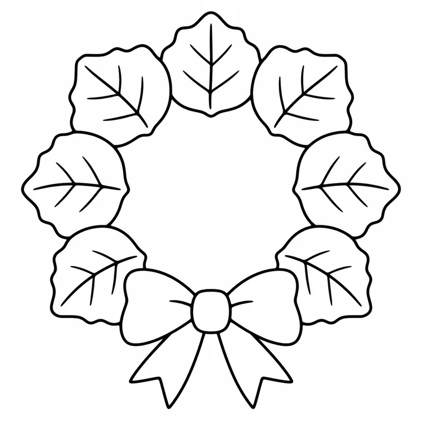 おおきなリボンのリースの塗り絵