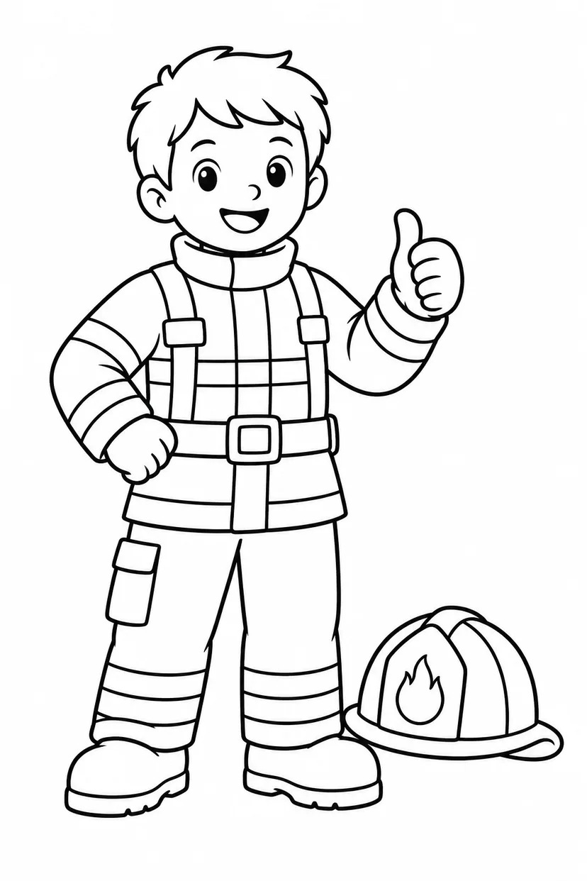 消防士と防火服の塗り絵