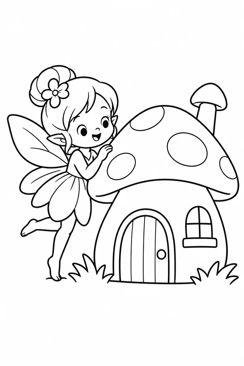 妖精ときのこの家の塗り絵