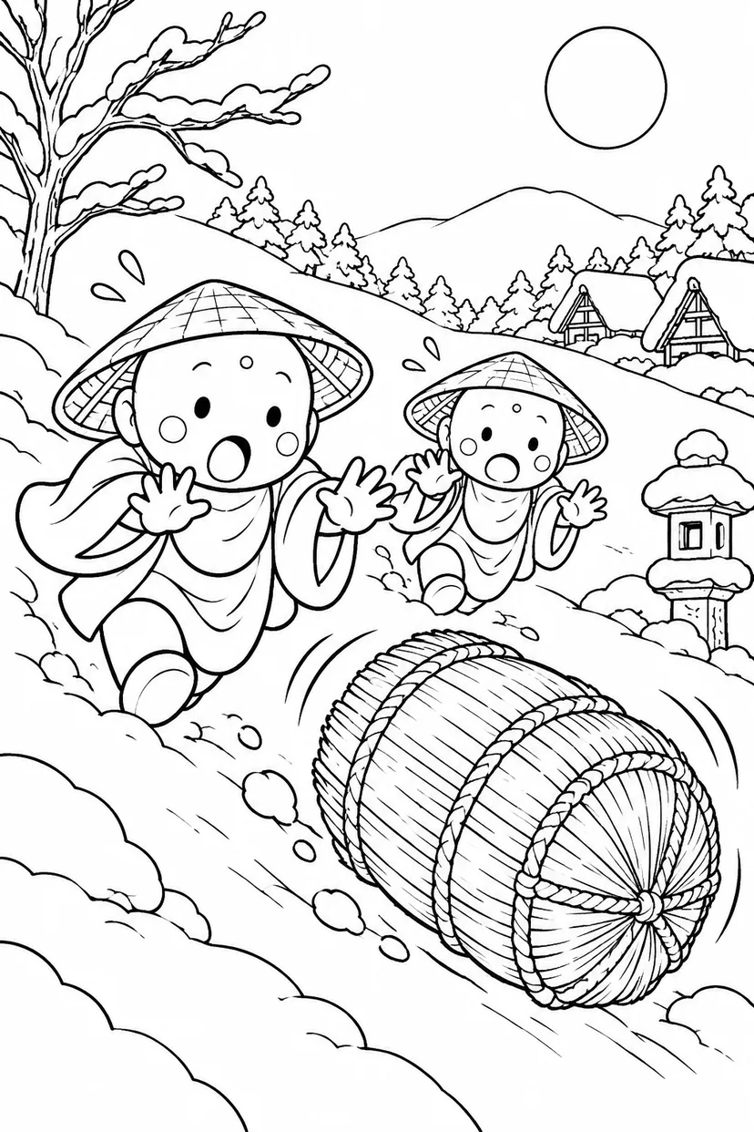かさじぞう・米俵ころころ待って待っての塗り絵