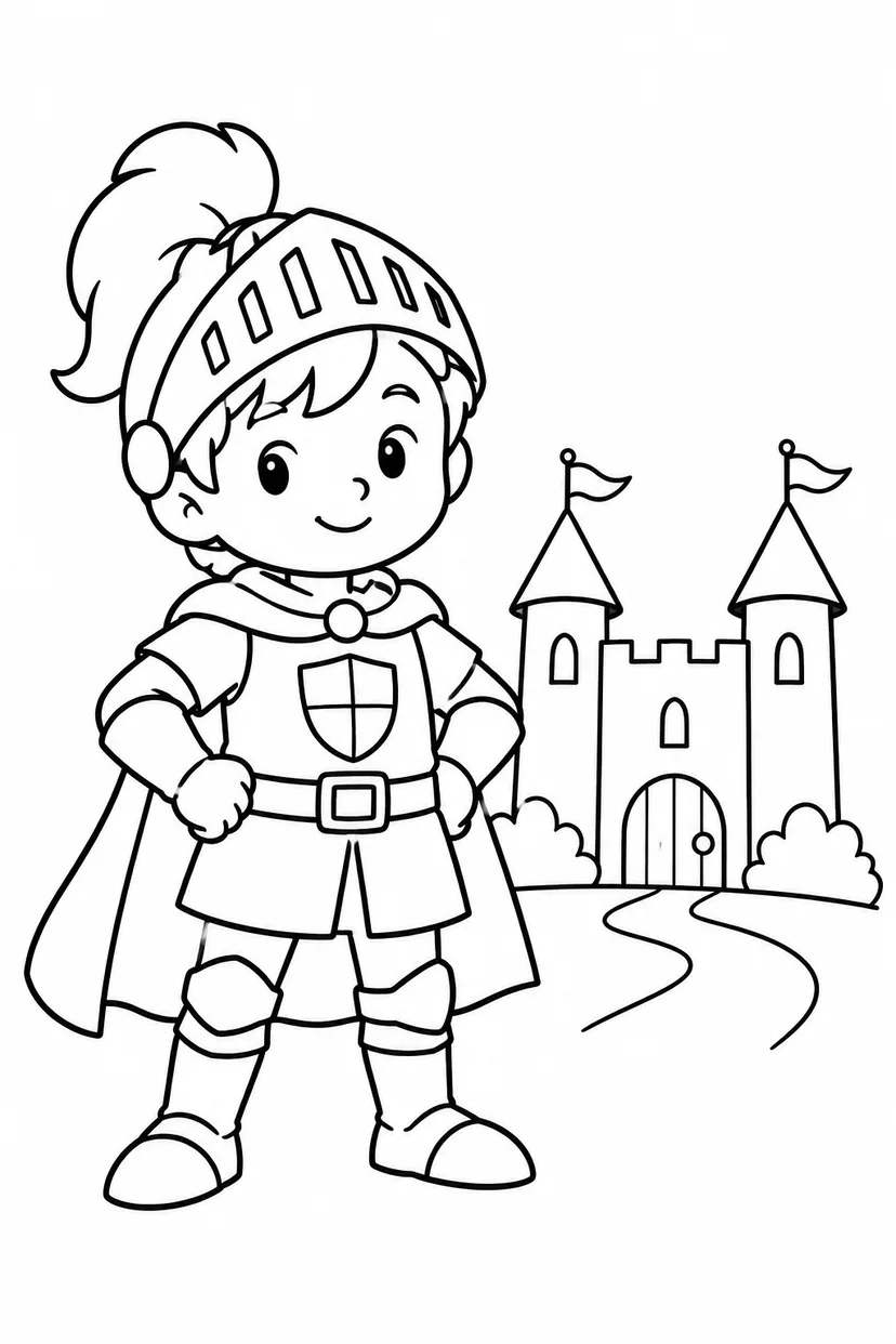 騎士と小さなお城の塗り絵