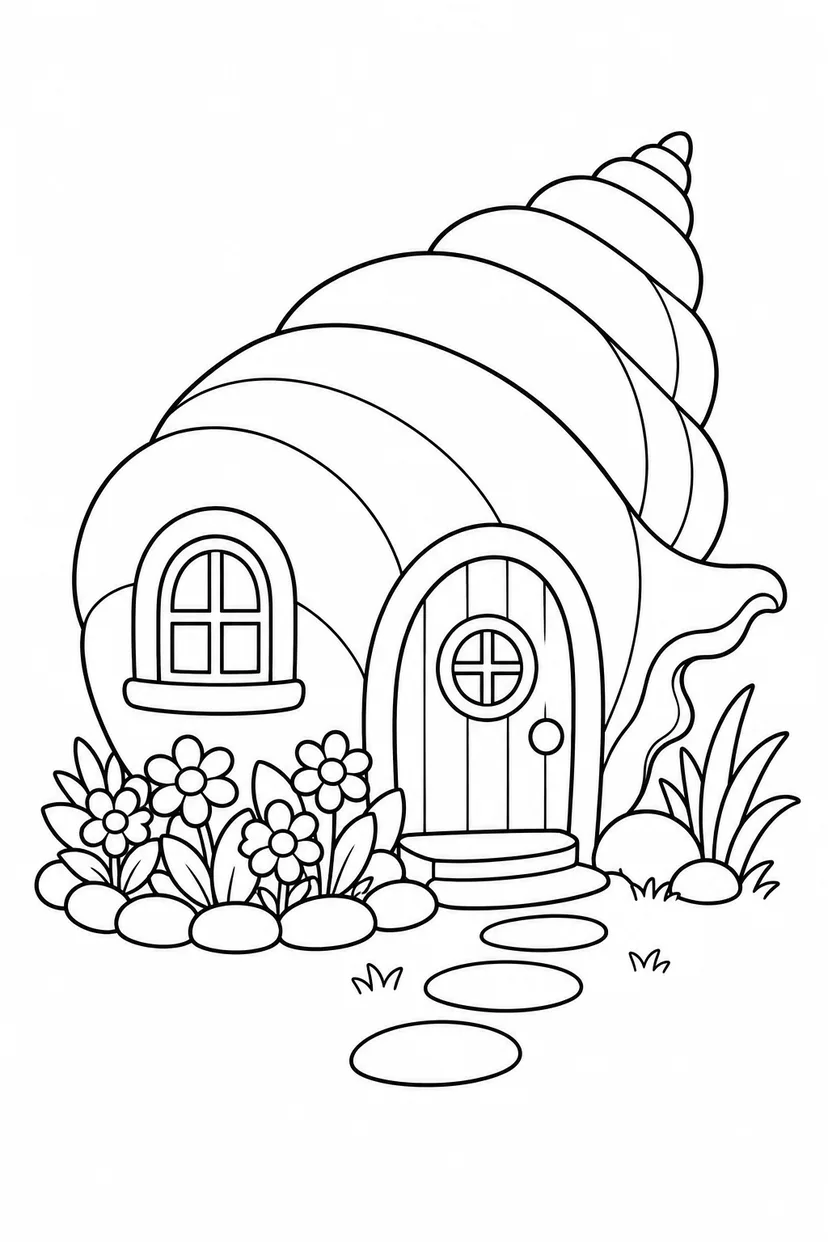 貝がらのおうちの花壇の塗り絵