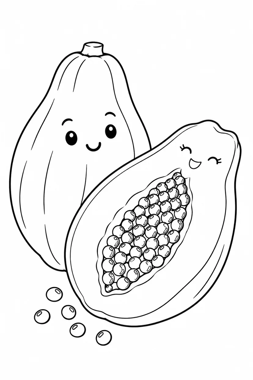 種がならぶパパイヤの塗り絵