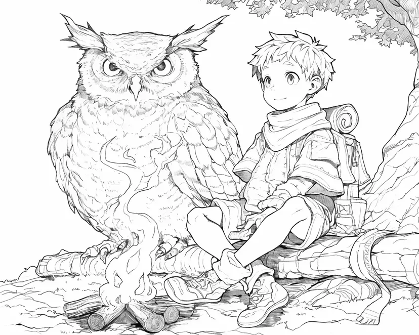 Desenho de Fogueira com Amigos da Floresta para colorir