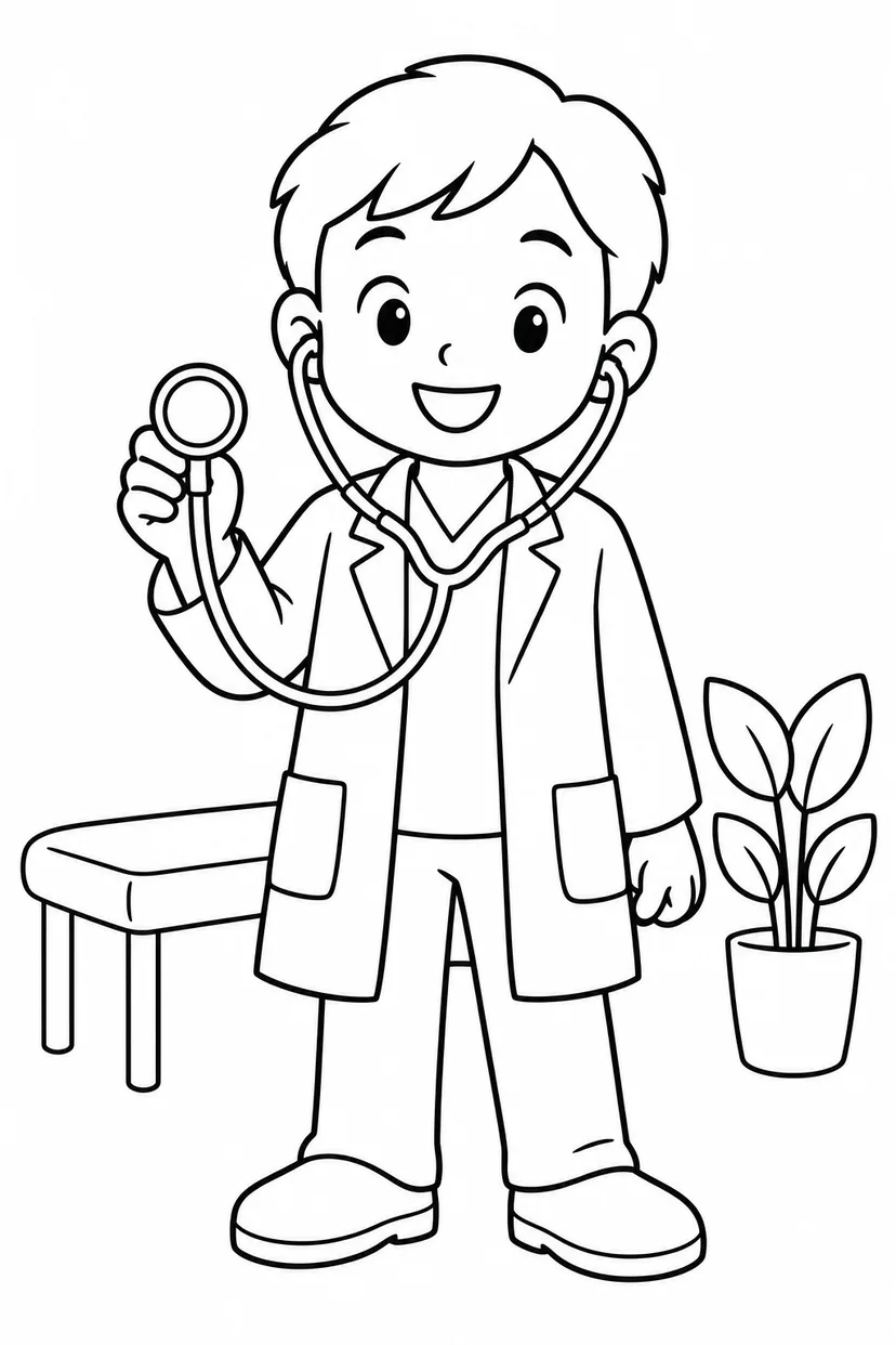 お医者さんと聴診器の塗り絵
