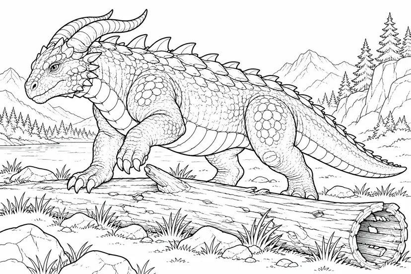 Coloriage Dragon cornu franchissant un tronc