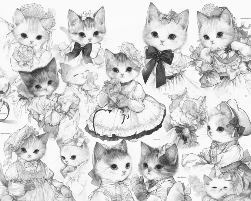 Dibujo de Baile de Gatitos Adorables para colorear