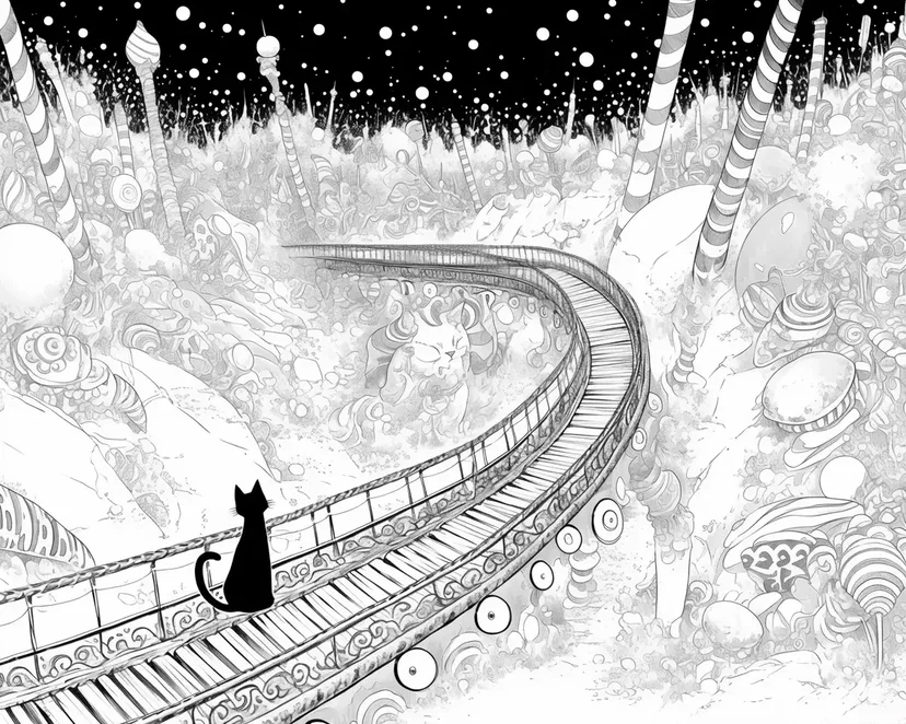 Desenho de A Jornada do Gato Preto no Mundo dos Doces para colorir