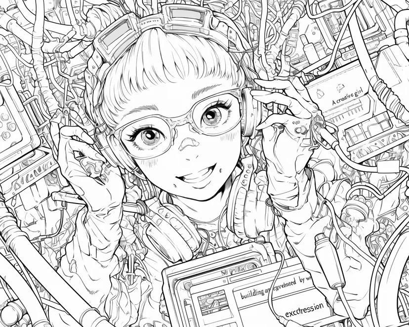 Desenho de Menina da Tecnologia do Futuro para colorir