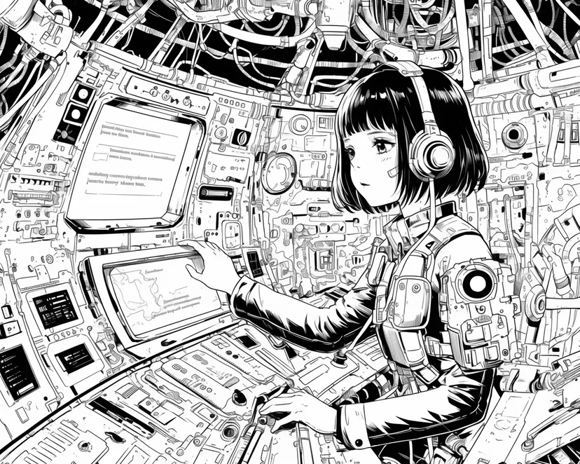 未来驾驶舱中的女孩涂色页