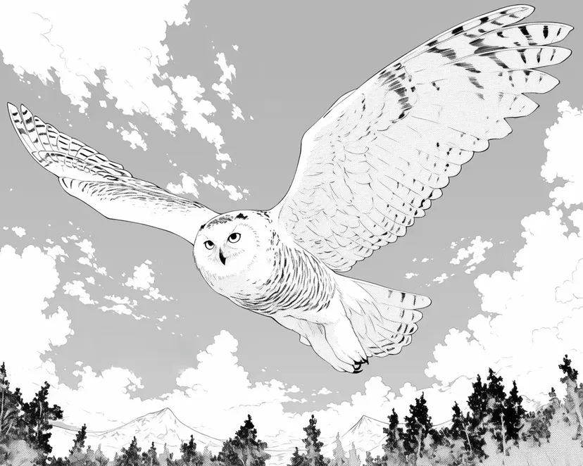 Desenho de Coruja Voando pelo Céu para colorir