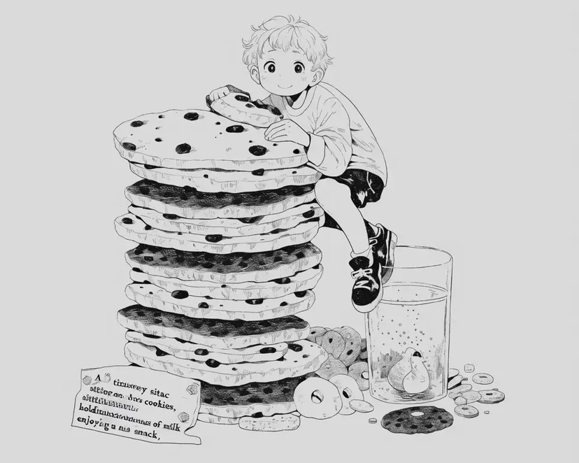 巨大クッキーと小さな男の子の塗り絵