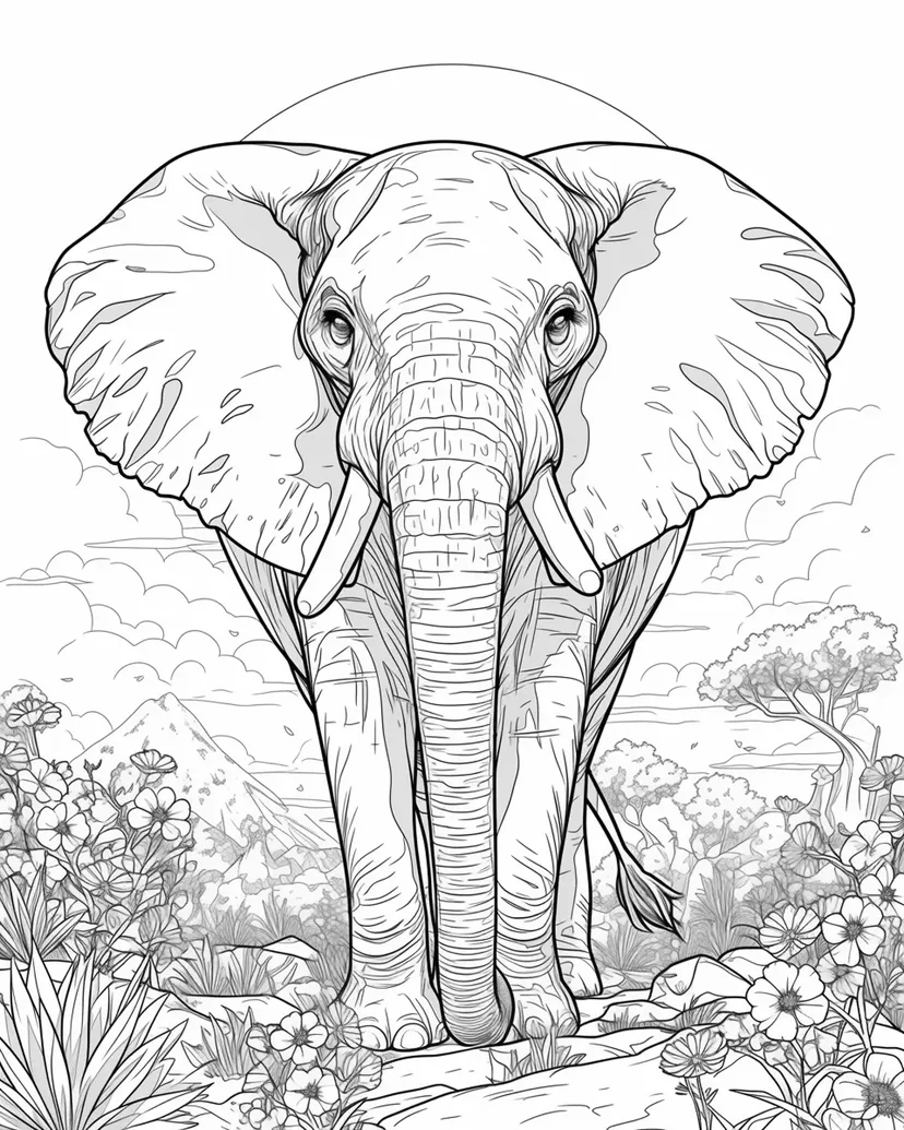 大地を歩く象の塗り絵