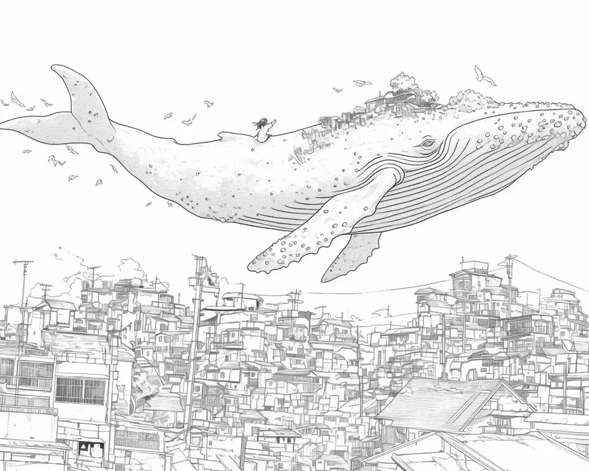 Dibujo de Ballena Deslizándose en el Cielo para colorear