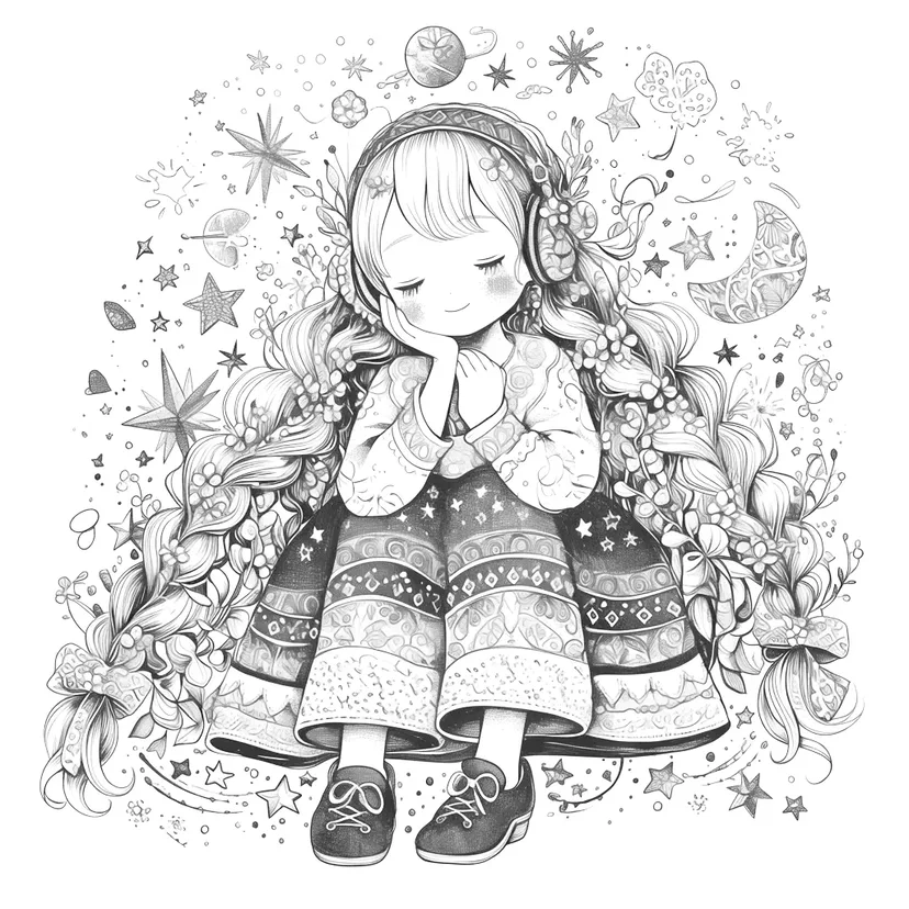 Dreamy Starry Girl coloring page