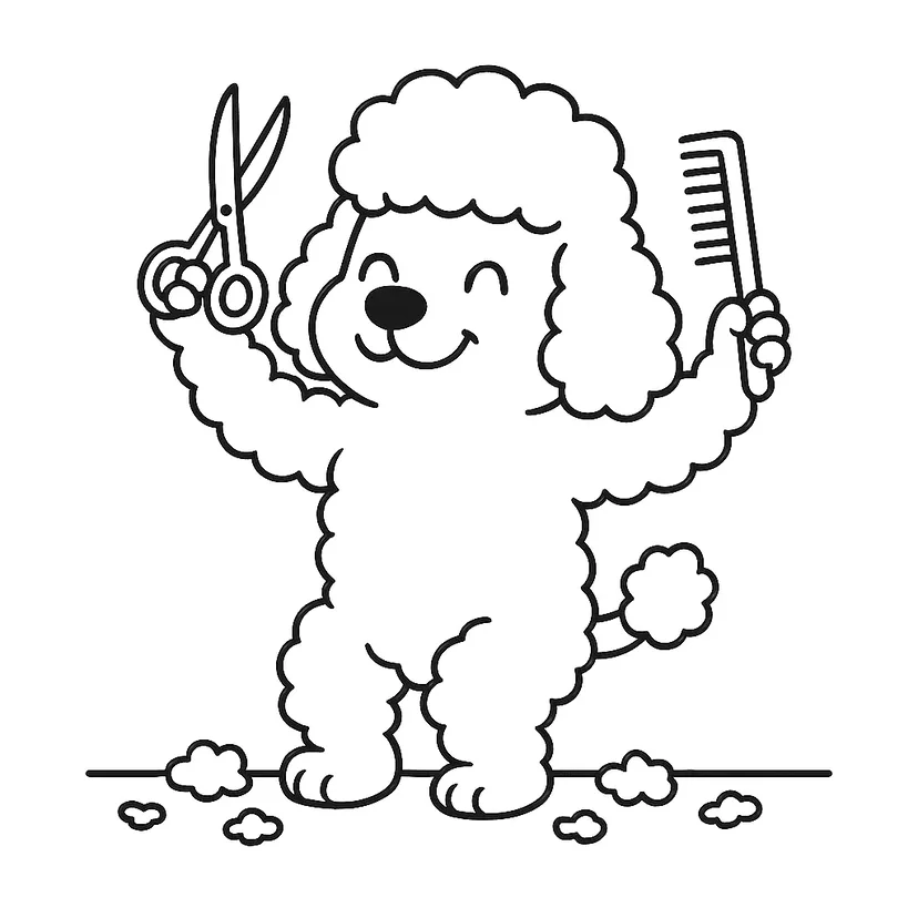 Dibujo de Caniche en Peluquería para colorear