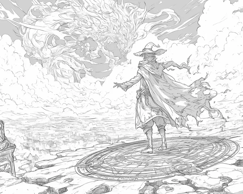 魔法使いと召喚の儀式の塗り絵