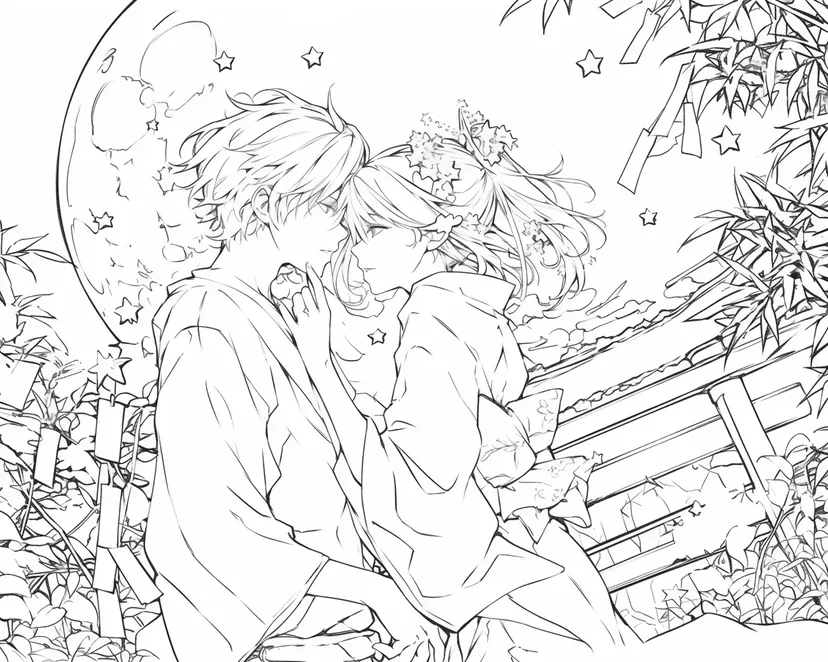 Desenho de Encontro da Noite de Tanabata para colorir