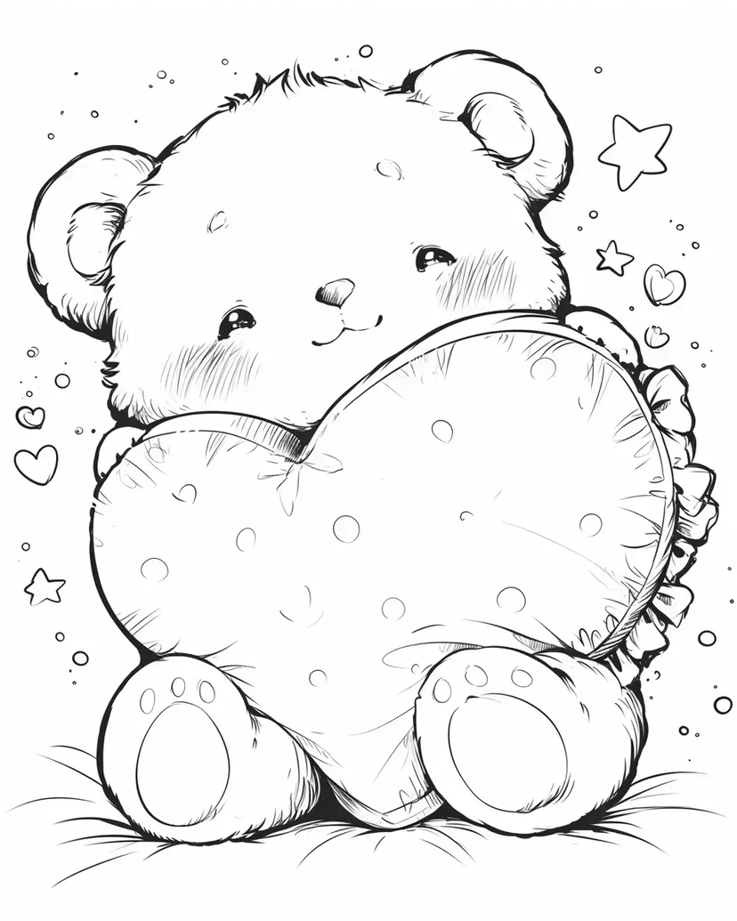 Desenho de Urso Fofo com um Coração para colorir