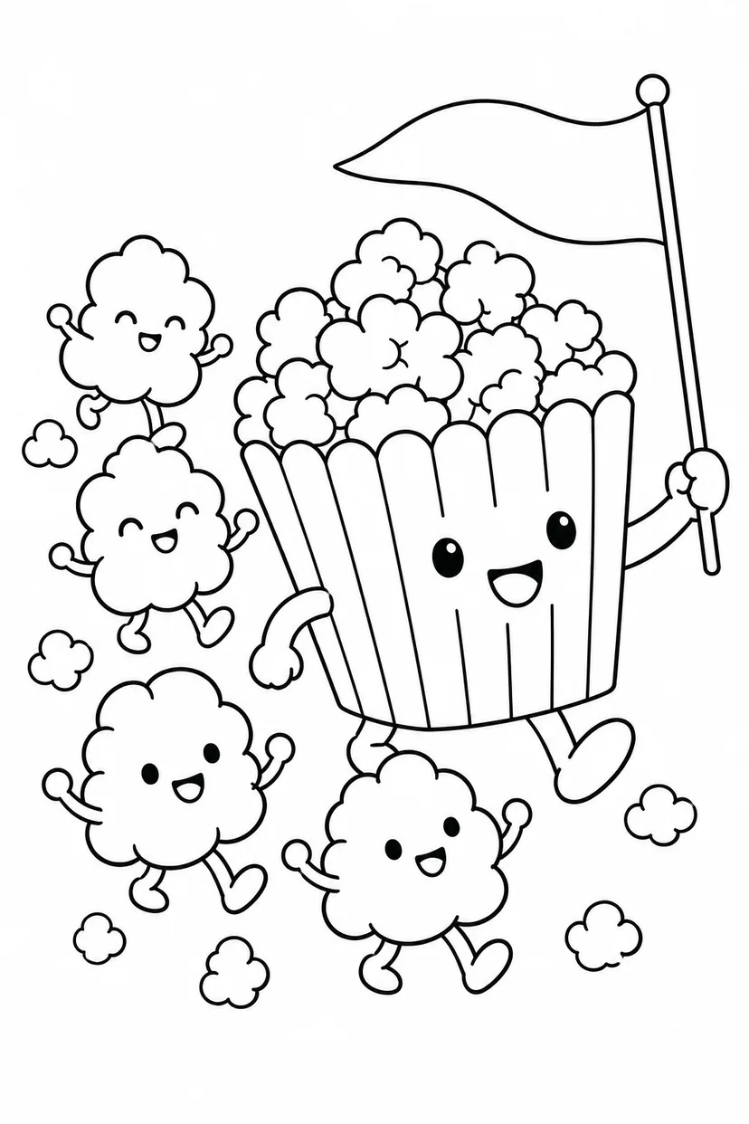 ポップコーンのふわふわ行進の塗り絵