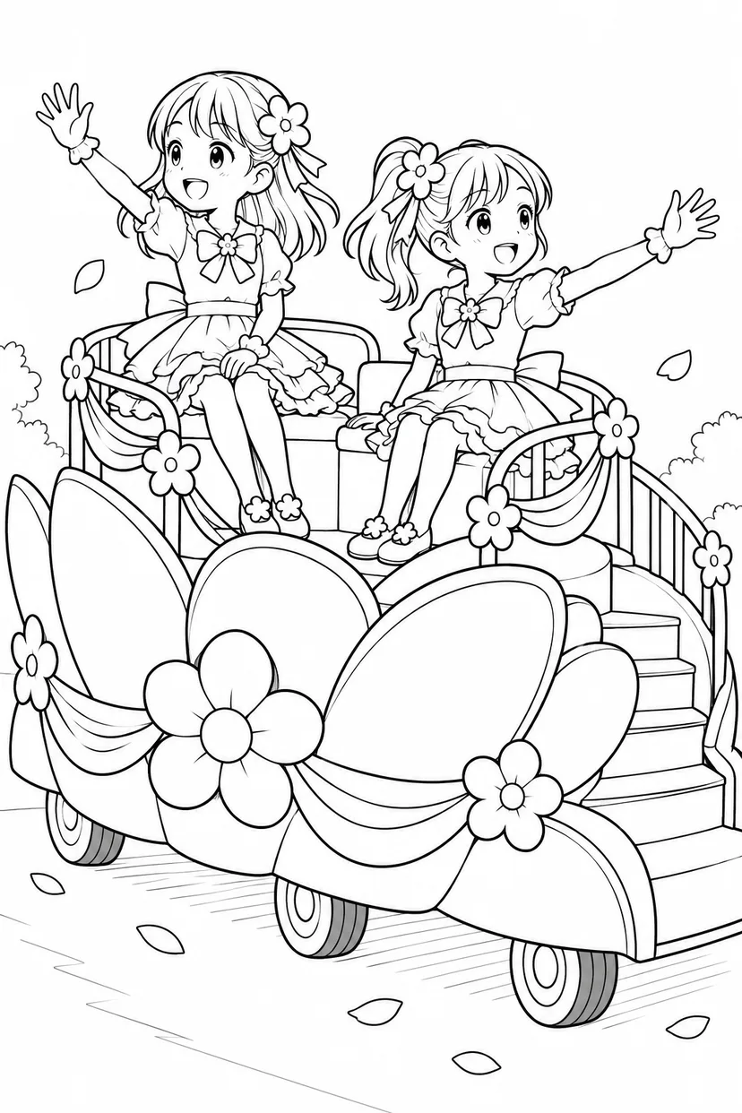 パレードカーから手をふっての塗り絵