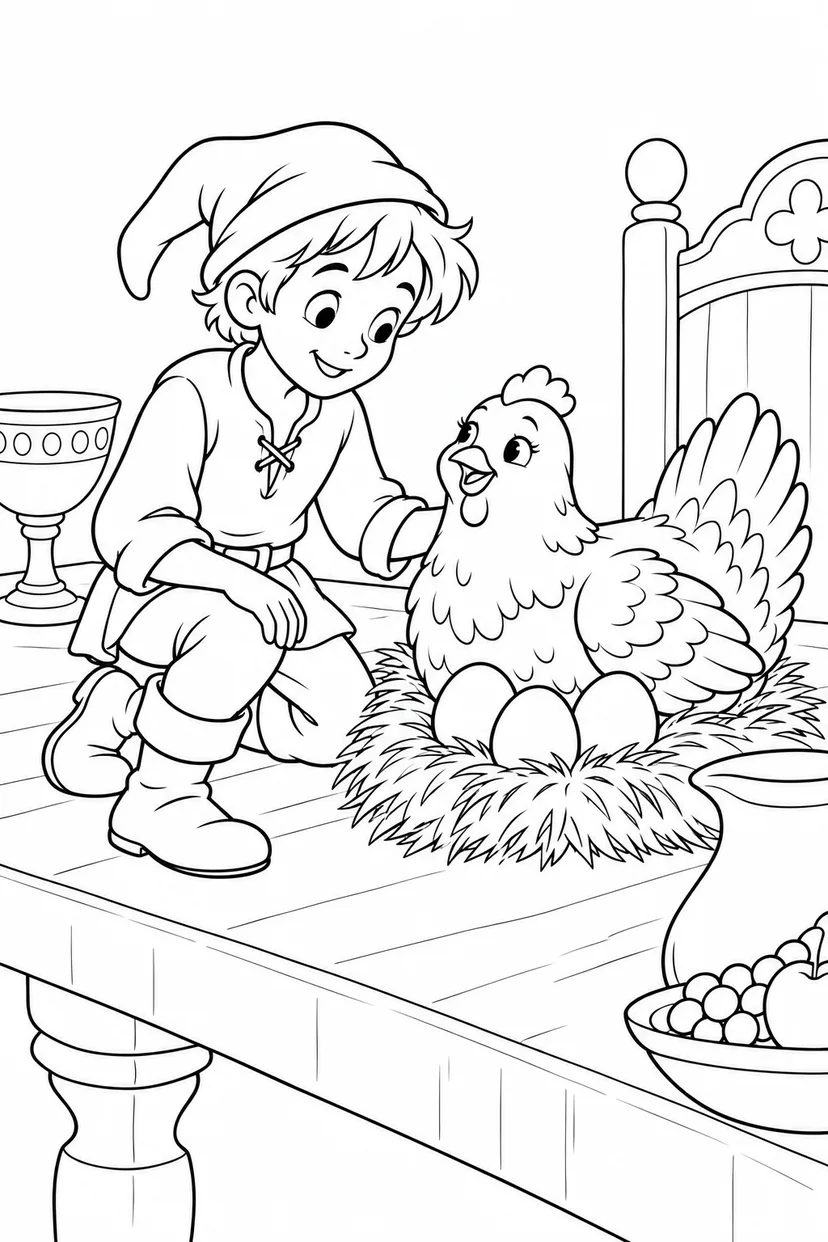 Jack and the Beanstalk・Heartwarming — The hen that lays golden eggs coloring page
