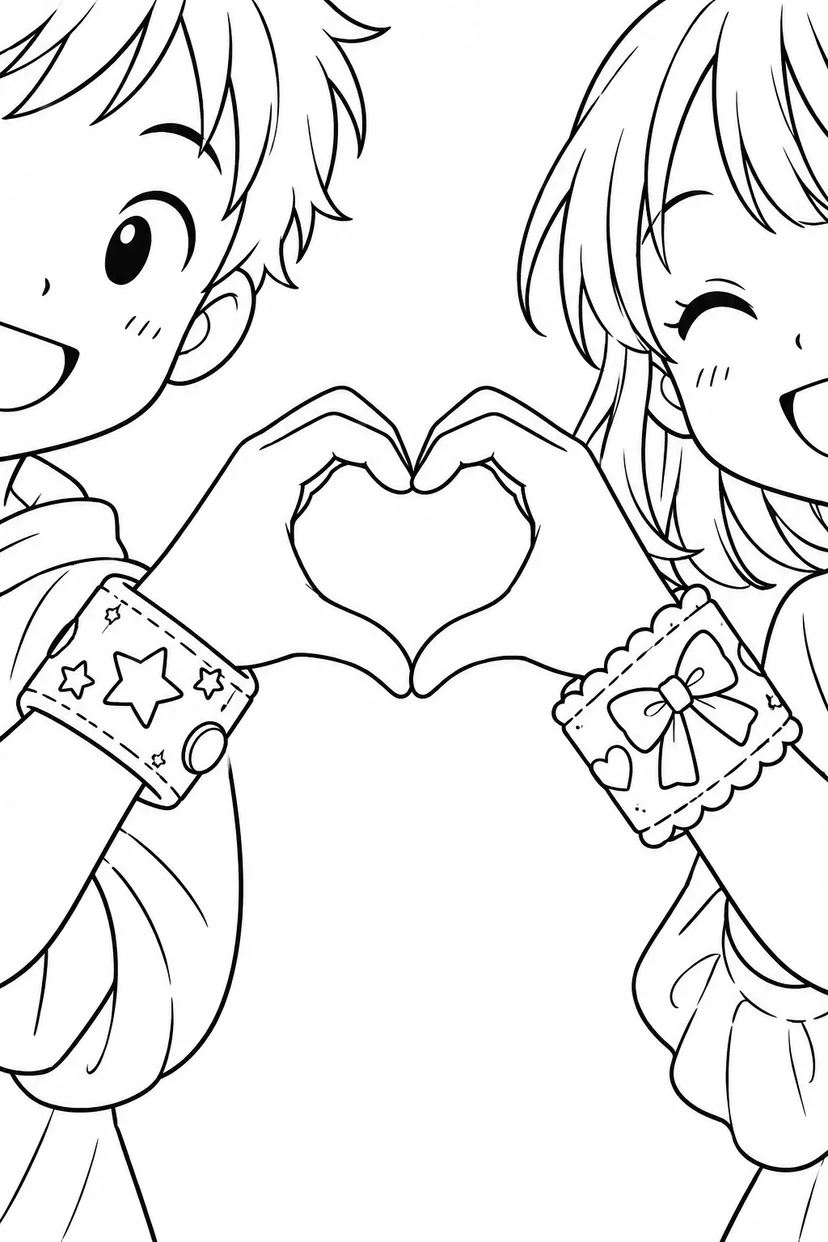 手でつくる大きなハートの塗り絵