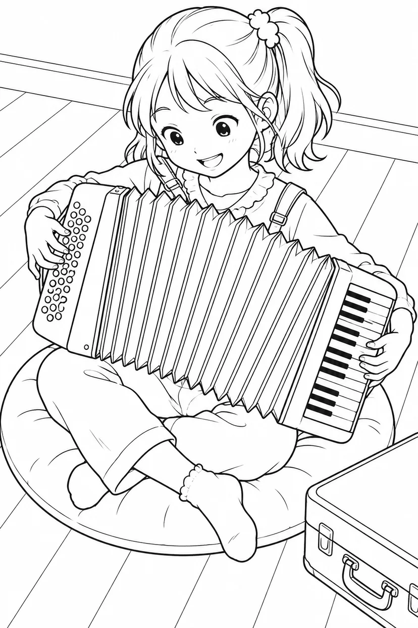 アコーディオンを広げての塗り絵