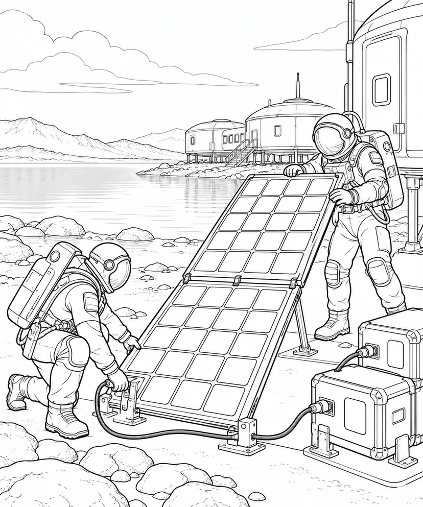 タイタンの湖畔基地：太陽光パネルの設置の塗り絵