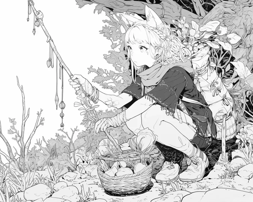 森の中の冒険者の塗り絵