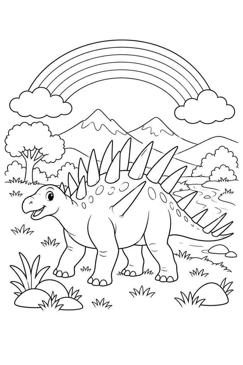 ケントロサウルスと虹の谷の塗り絵