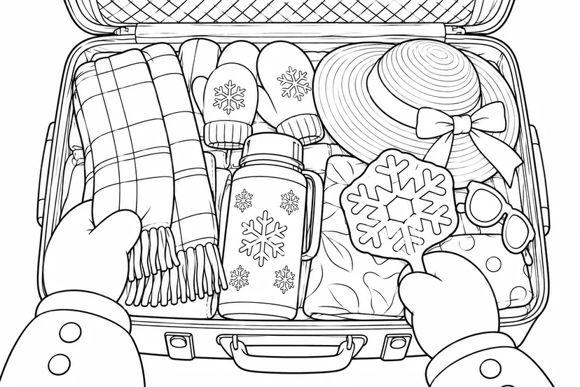 雪だるまの夏の旅行かばんの塗り絵