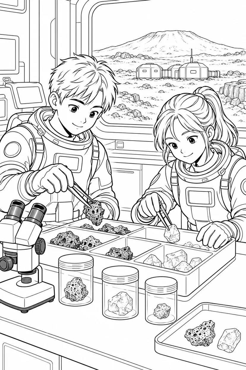 火星の火山平原基地：試料を分ける研究室の塗り絵