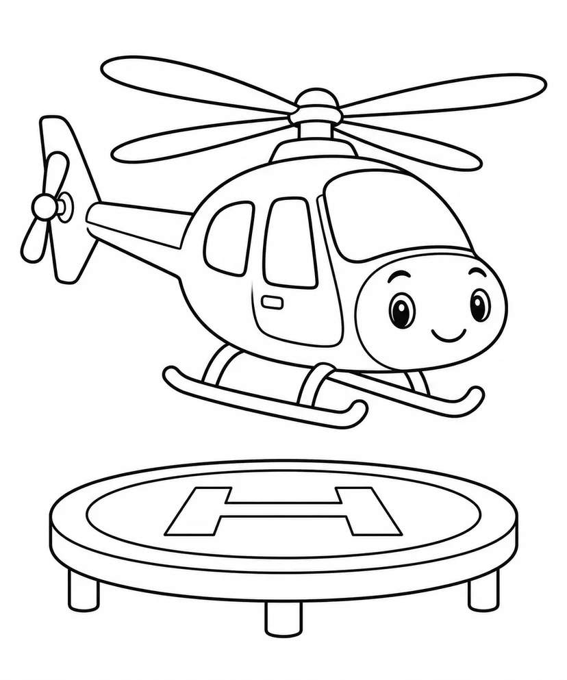 ヘリコプターと着陸台の塗り絵