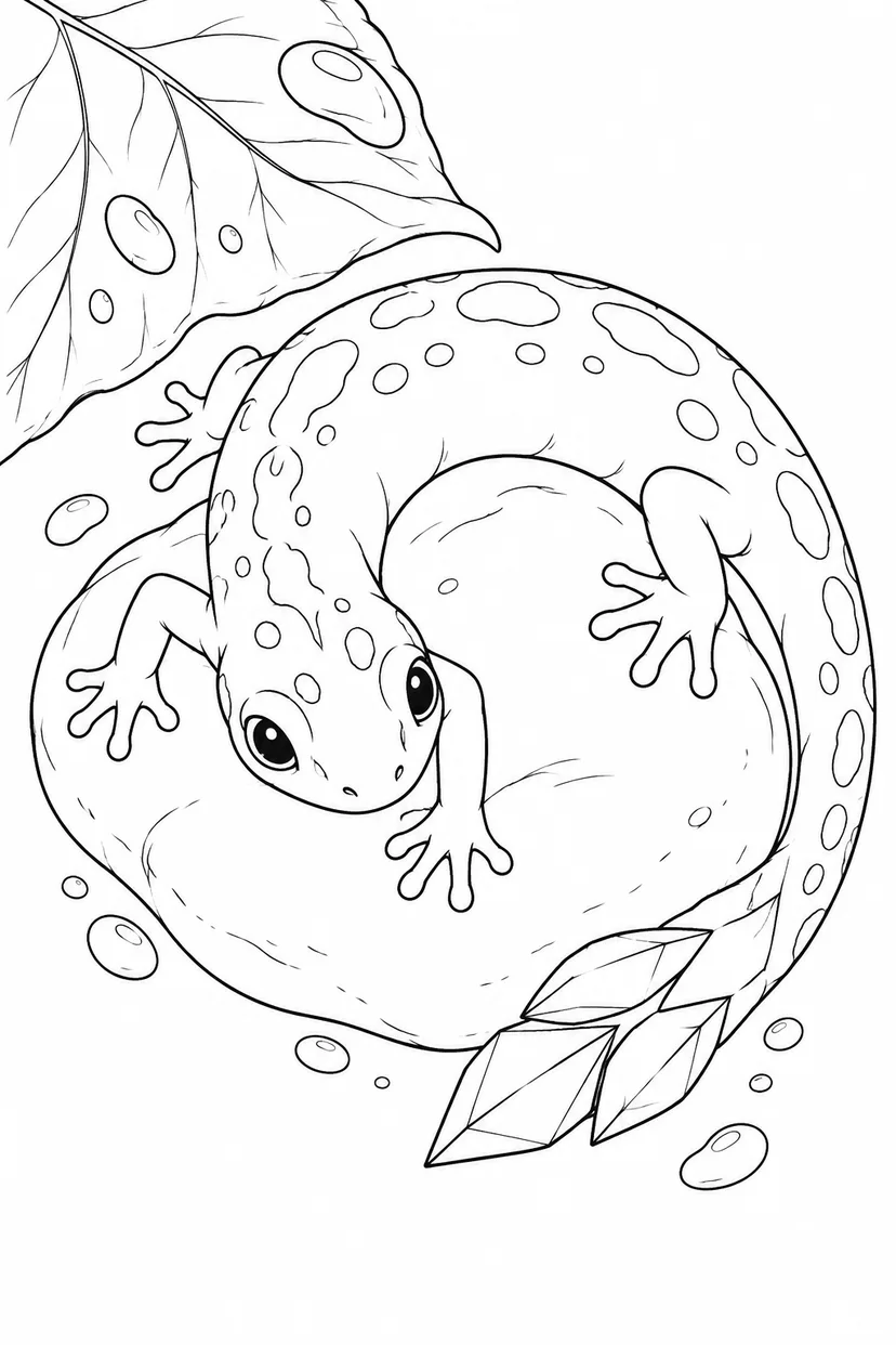 きらめくしっぽのサンショウウオの塗り絵