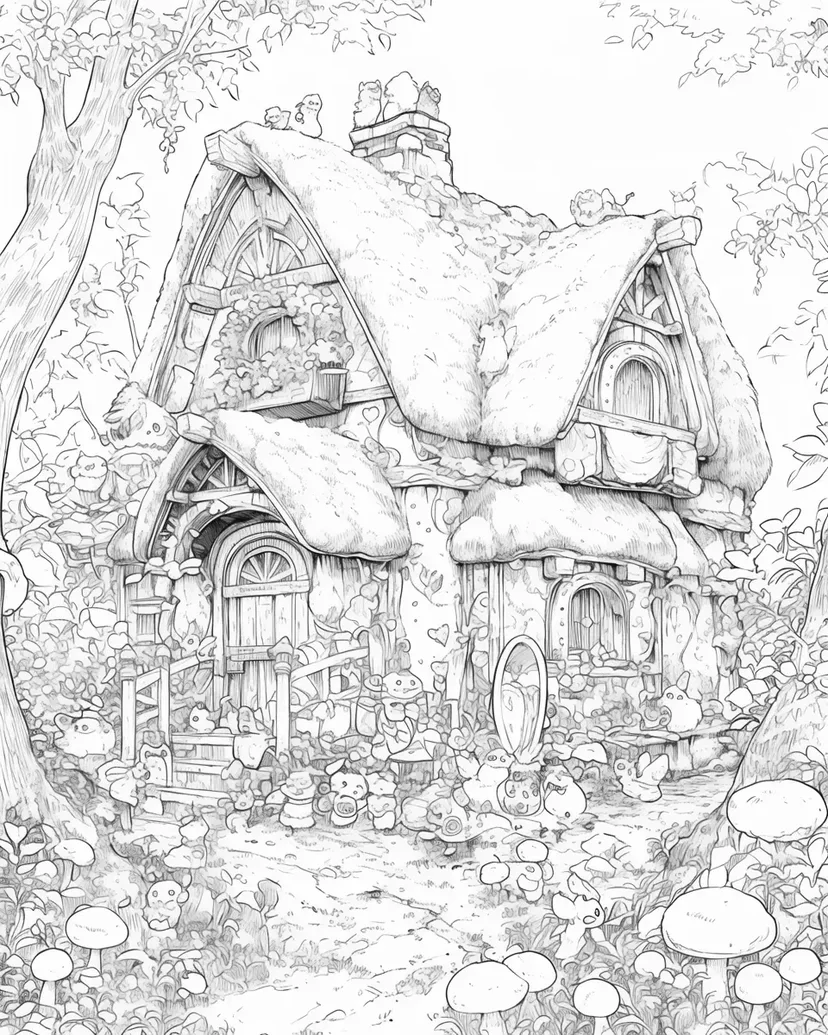 Desenho de Casa da Floresta de Doces dos Pequenos Animais para colorir