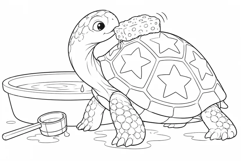 星の甲羅を洗うカメの塗り絵