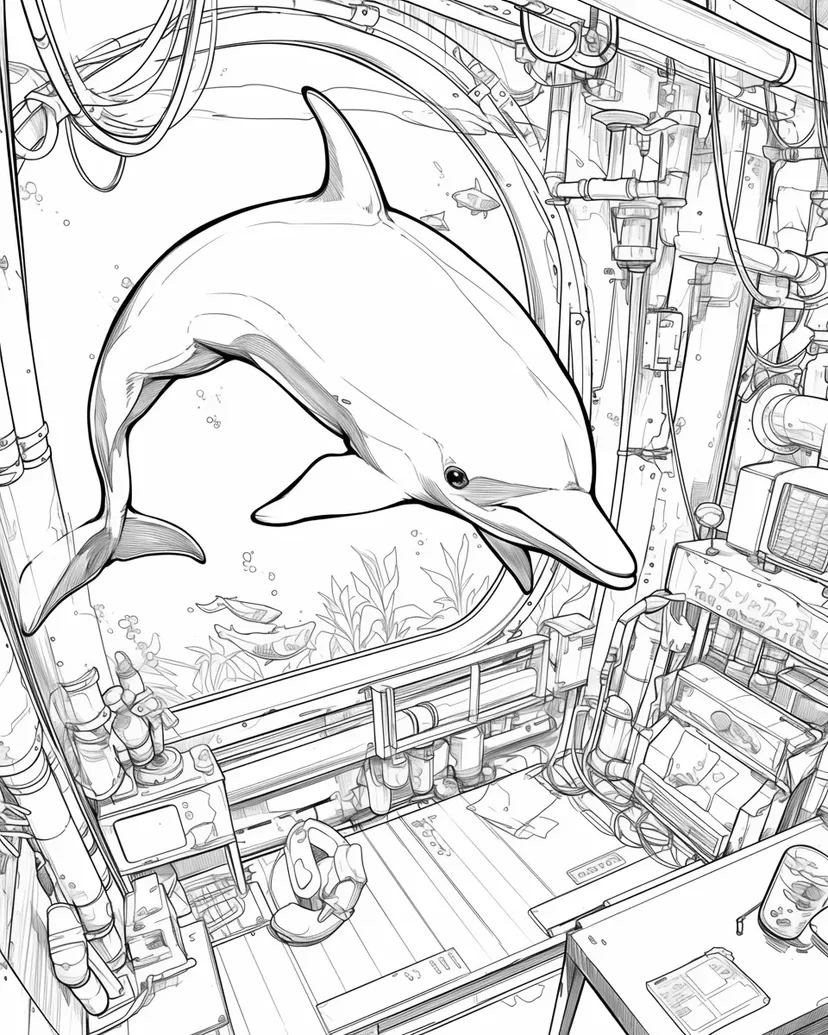 宇宙ステーションのイルカの塗り絵