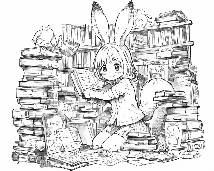 本の森のウサギ少女の塗り絵