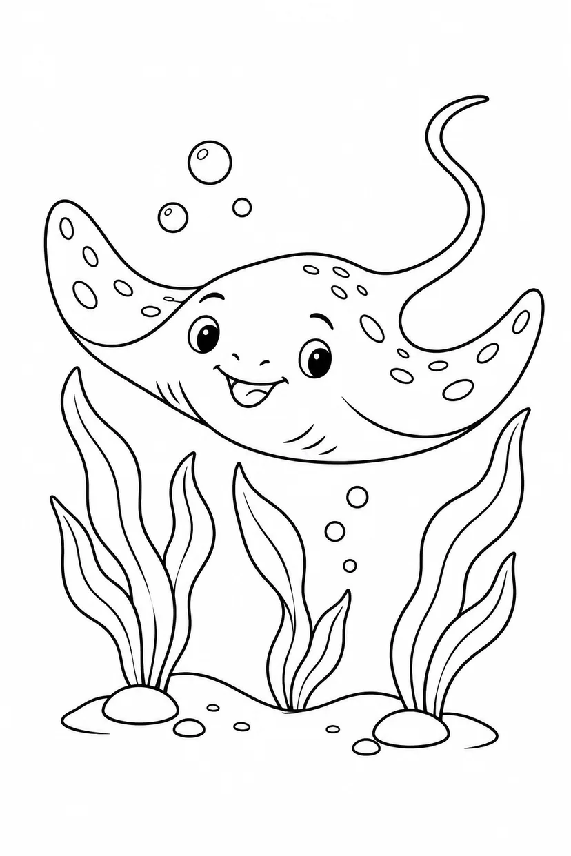 エイと海草の森の塗り絵