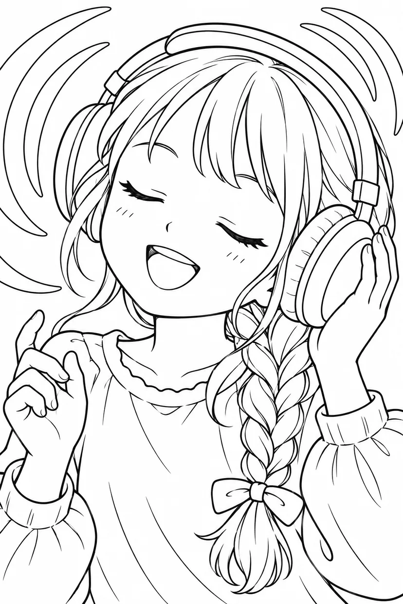 ヘッドホンで新しい曲の塗り絵