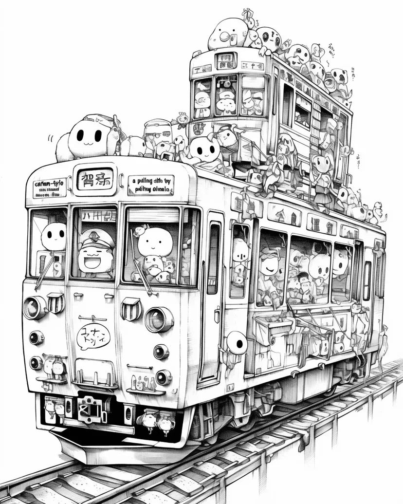 Coloriage Voyage Amusant en Tram