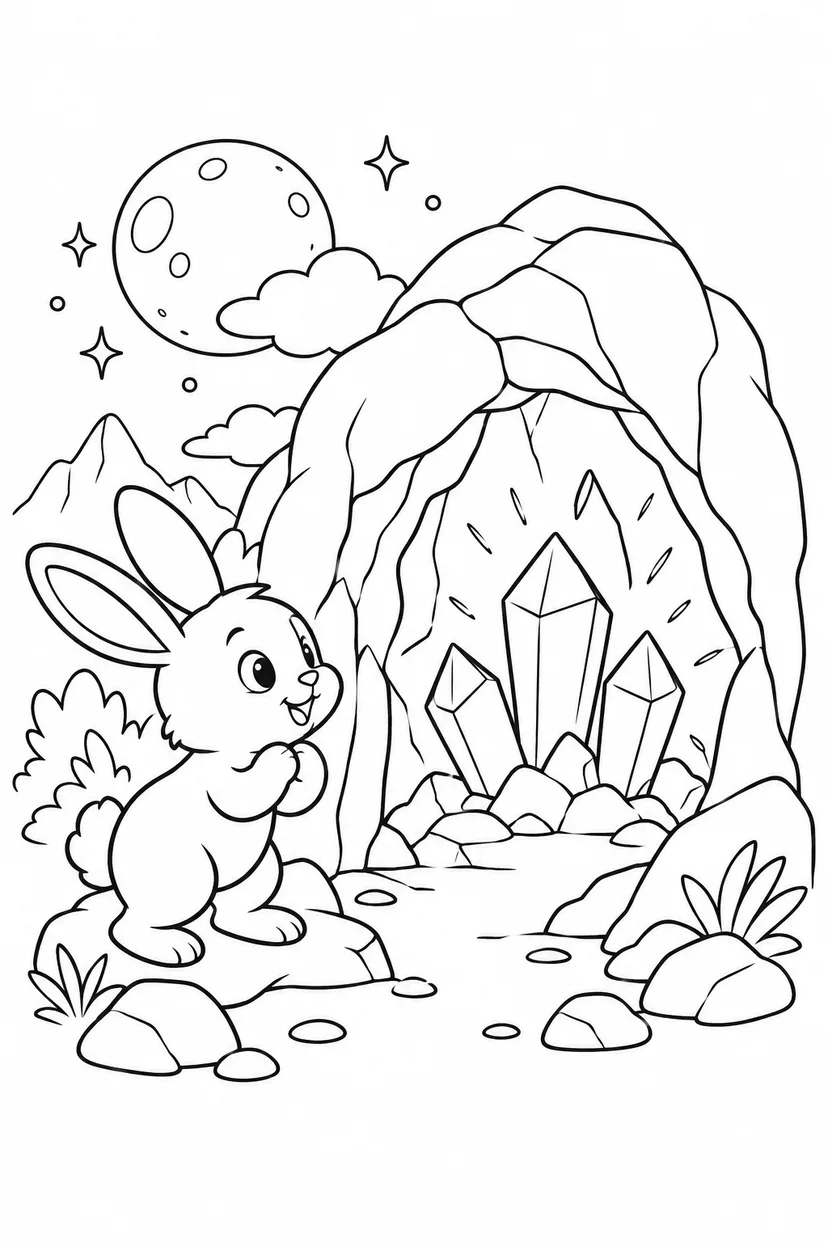 月のうさぎと水晶の洞窟の塗り絵