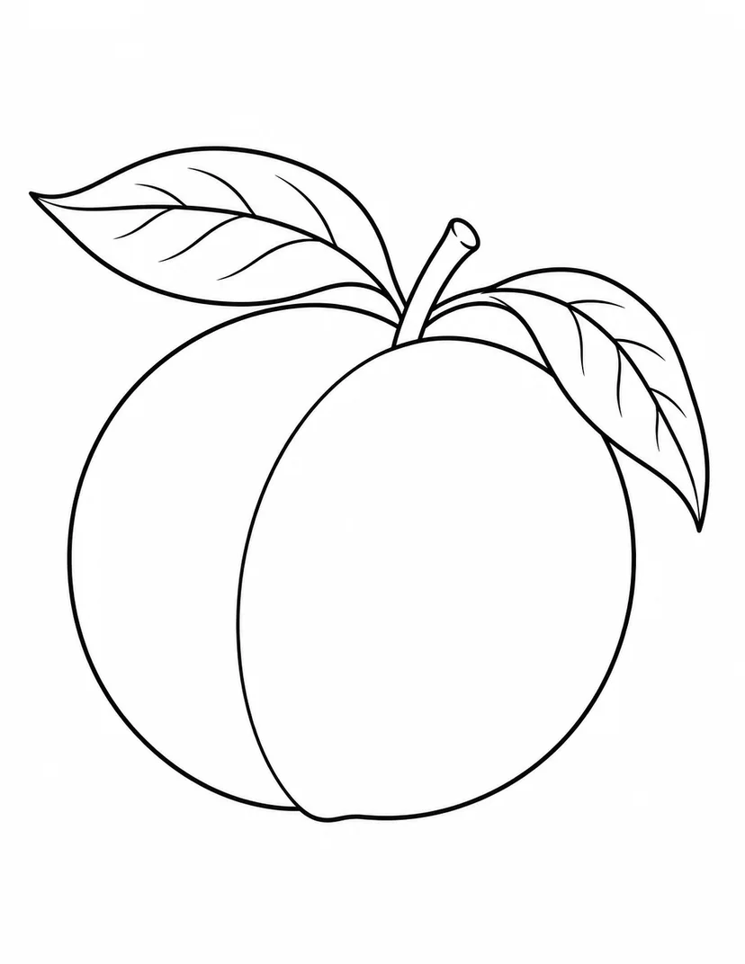 葉っぱをつけた桃の塗り絵