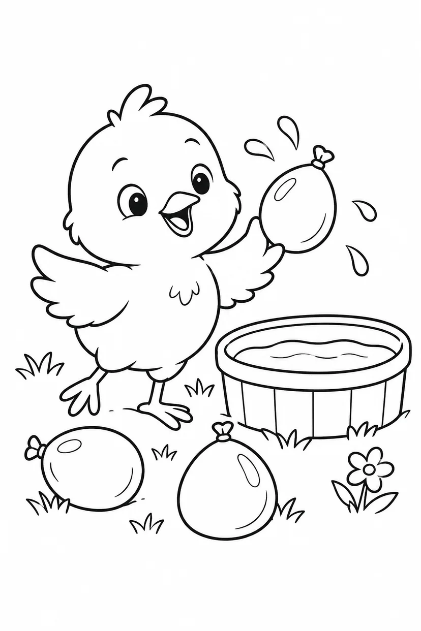 ひよこの水ふうせんの塗り絵