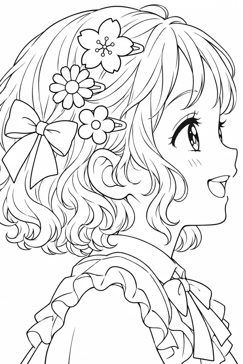 花のヘアアクセサリーの塗り絵