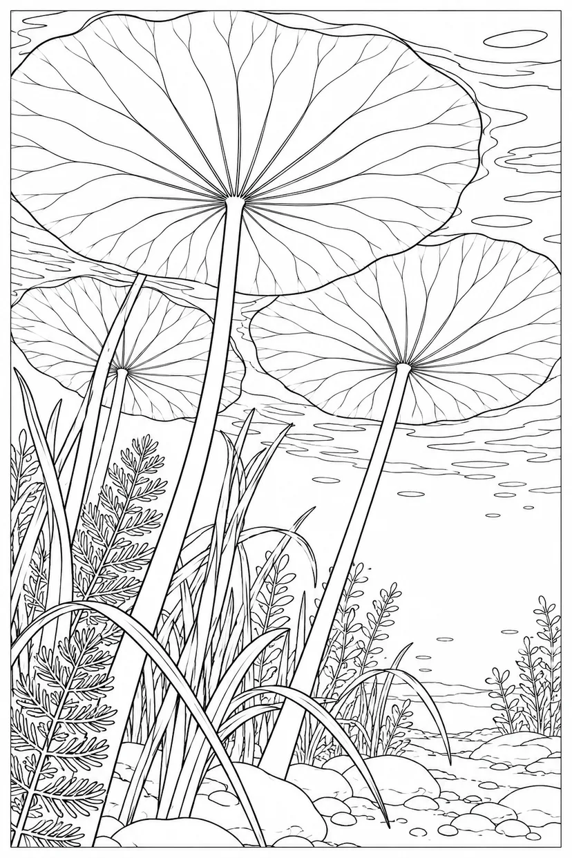 Dibujo de Hojas de loto como paraguas para colorear